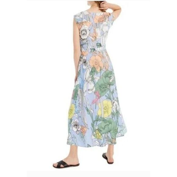 J.Crew Pastel Maxi Light Sky Floral Silky V-neck Dress Cap Sleeve 10 - Picture 2 of 8